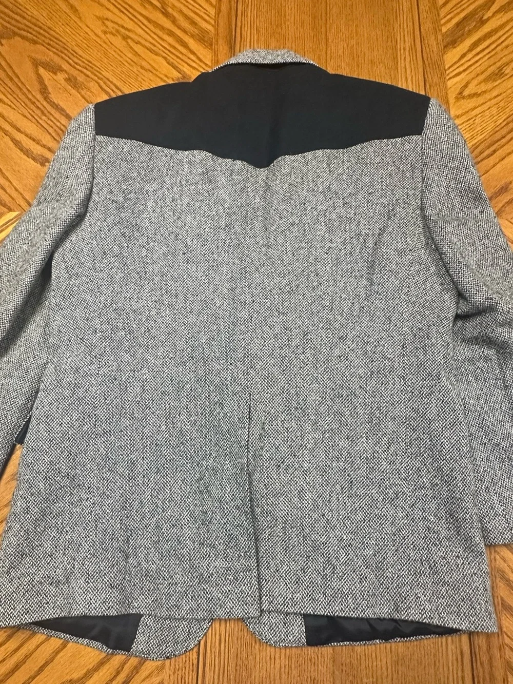 Men's Grey Tweed Blazer with Black Shoulder Panels